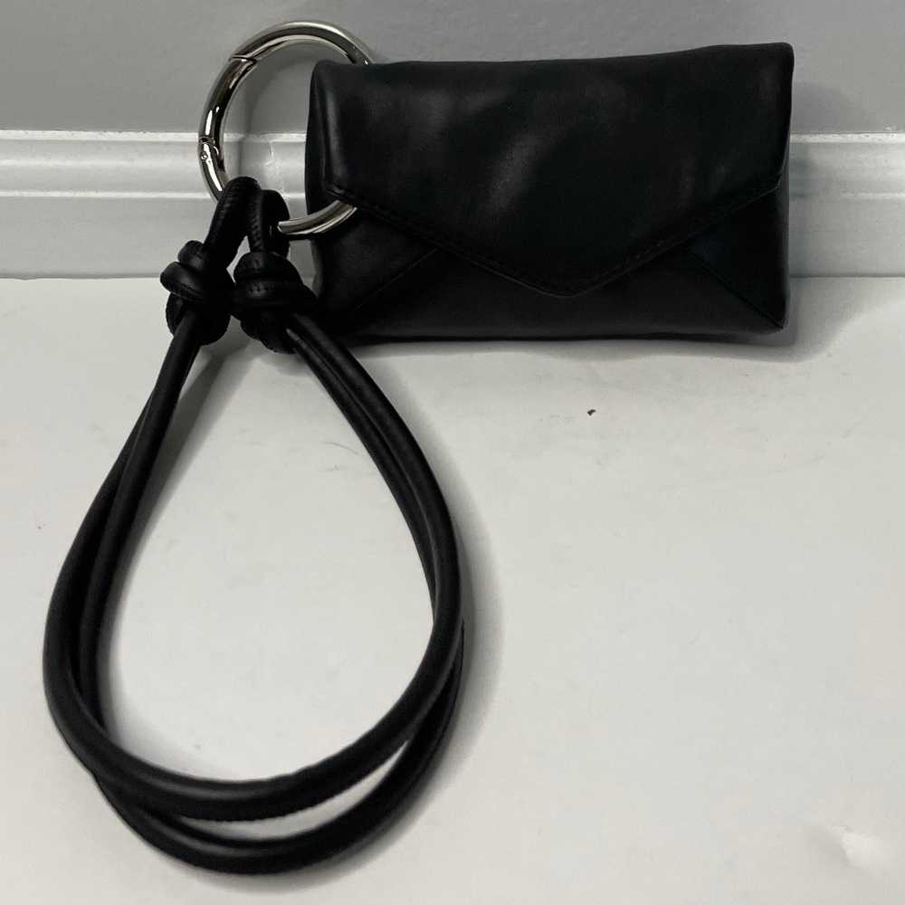 NWT Dries Van Noten Black Leather Small Pouch Knotted Wristlet